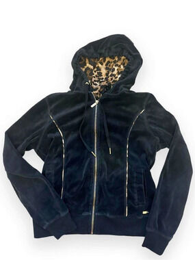 Black Velvet Cheetah print Y2K jacket Calvin Klein women’s size XS Mcbling